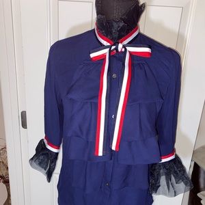 Vintage style blouse with ruffled neck and sleeves